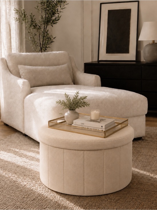 Other - Round Shoe Storage Ottoman | Cream Velvet Hidden Organizer Seat | 250lb Capacity